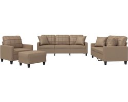 vidaXL Loungeset - 4-delig - Kunstleer - Cappuccino Bruine Bankstellen - Lounge Set - Lederlook Meubels - 2 Persoons Bank - Hoekbanken