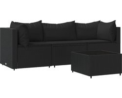 vidaXL Loungeset - 4-delig - Met Kussens - Zwart Loungeset - Lounge Set - Buitenset - Tuinset - Zwarte Loungebank - Tuinstoel - Terrasstoelen - Balkonmeubel - Garden Furniture