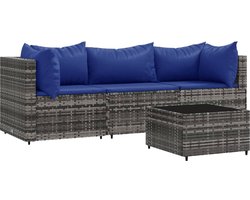 vidaXL Loungeset 4-delig - Poly Rattan - Grijs Loungeset - Lounge Set - Buitenset - Tuinset - Patio Set - Terrasset - Garden Furniture - Grijze Loungestoel