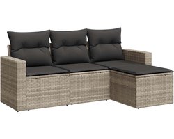 vidaXL Loungeset 4-delig - Poly Rattan - Lichtgrijs Tuinbank - Loungeset - Tuinset - Buitendecoratie - Polyrattan