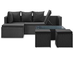 vidaXL Loungeset - 4-delig - Poly Rattan - Zwart Hoekbank - Tuinset - Lounge Set - Buitendecor - Garden Furniture