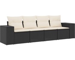 vidaXL Loungeset 4-delig Poly Rattan - Zwart - Met Kussens Loungebank - Tuinset - Lounge Set - Outdoor Furniture - Tuinmeubels