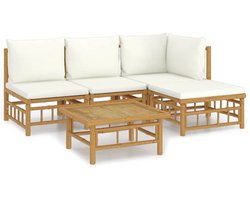vidaXL Loungeset 5-delig Bamboe - Inclusief Kussens Bamboetuinmeubel - Lounge Set - Loungebank - Buisstoel - Terrasmeubel