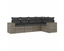 vidaXL Loungeset 5-delig - Grijs - Inclusief Kussens Loungeset - Tuinset - Poly Rattan - Buitendecoratie - Lounge Set