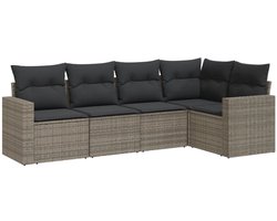 vidaXL Loungeset 5-delig - Grijs - Inclusief Kussens Tuinbank - Lounge Set - Buitendecoratie - Outdoor Furniture - Tuinset