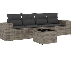 vidaXL Loungeset 5-delig - Grijs - Met Kussens Loungebank - Tuinstoel - Lounge Set - Buitendecoratie - Outdoor Furniture