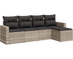 vidaXL Loungeset - 5-delig - Lichtgrijs - Inclusief Kussens Tuinbank - Loungeset - Tuinset - Polyrattan - Buitendecoratie