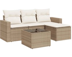 vidaXL Loungeset 5-delig - Met kussens - Beige Tuinbank - Lounge Set - Buitendecoratie - Poly Ratan - Garden Furniture