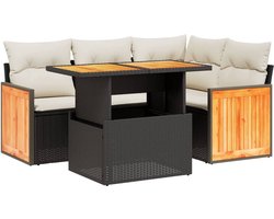 vidaXL Loungeset 5-delig - Met kussens - Zwart Tuinmeubels - Lounge Set - Buitenkamer - Veranda - Balkon