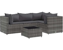 vidaXL Loungeset 5-delig - Poly Rattan - Grijs Loungeset - Lounge Set - Buitendecoratie - Tuinmeubels - Tuinlounge