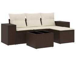vidaXL Loungeset 5-delig - Poly Rattan - Inclusief kussens Loungebank - Tuinbank - Lounge Set - Buitendecoratie - Outdoor Furniture