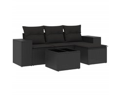 vidaXL Loungeset - 5-delig - Poly Rattan - Zwart Loungebank - Lounge Set - Buitendecoratie - Tuinstoel - Tuinbank