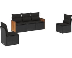 vidaXL Loungeset - 5-delig - Poly Rattan - Zwart Loungeset - Tuinset - Lounge Set - Buitendecoratie - Garden Furniture