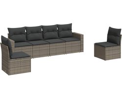vidaXL Loungeset 6-delig - Grijs - Inclusief kussens Tuinbank - Lounge Set - Buitendecoratie - Buitenkamer - Tuinset