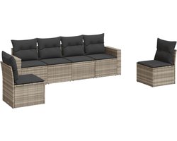 vidaXL Loungeset 6-delig - Lichtgrijs - Poly Rattan Tuinbank - Loungeset - Ratan Tuinset - Buitendecoratie - Buitenleven