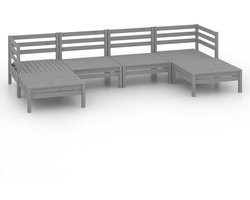 vidaXL Loungeset 6-delig - Massief Grenenhout - Grijs Tuinmeubels - Lounge Set - Hout - Grenenhout - Grijze Loungestoel