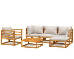 vidaXL Loungeset 6-delig - Massief hout - Lichtgrijs Hoekbank - Tuinbank - Lounge Set - Acacia Hout - Outdoor Furniture