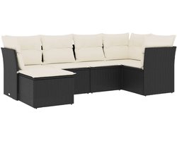 vidaXL Loungeset - 6-delig - Met kussens - Zwart Loungeset - Wicker - Lounge Set - Outdoor Furniture - Garden Furniture