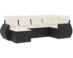 vidaXL Loungeset 6-delig - Poly Rattan - Zwart Loungeset - Tuinset - Lounge Set - PE-rattan - Outdoor Furniture