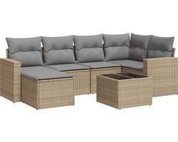 vidaXL Loungeset 7-delig - Beige - Inclusief Kussens Tuin Lounge Set - Loungebank - Buitenkamer - Buitendecoratie - Garden Furniture