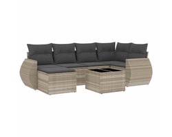 vidaXL Loungeset 7-delig - Lichtgrijs - Inclusief kussens Loungebank - Lounge Set - Tuinbank - Buitendecoratie - Tuinmeubels