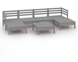 vidaXL Loungeset - 7-delig - Massief Grenenhout - Grijs Loungeset - Tuinset - Hout - Buitenmeubilair - Balkon