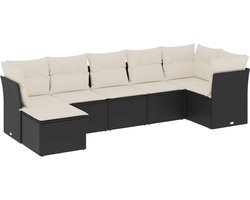 vidaXL Loungeset 7-delig - Zwart - Inclusief Kussens Loungeset - Lounge Set - Tuinlounge - Buitendining - Loungebank