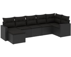 vidaXL Loungeset 7-delig - Zwart - Inclusief Kussens Loungeset - Lounge Set - Tuinset - Buisensets - Tuinmeubels