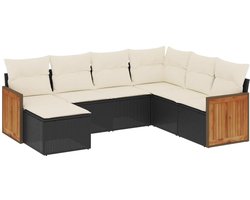 vidaXL Loungeset 7-delig - Zwart - Inclusief Kussens Loungeset - Tuinset - Lounge Set - Buitendecoratie - Garden Furniture