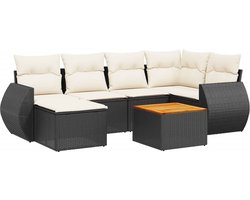 vidaXL Loungeset 7-delig - Zwart - Poly Rattan