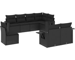 vidaXL Loungeset - 8-delig - Inclusief kussens - Zwart