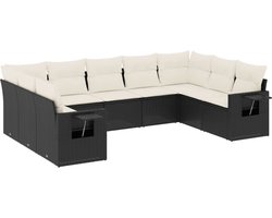 vidaXL Loungeset 9-delig - Inclusief kussens - Zwart Loungeset - Tuinset - Lounge Set - Buitendecoratie - Garden Furniture