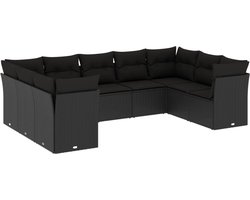 vidaXL Loungeset 9-delig - Zwart - Inclusief Kussens Loungebank - Tuinset - Lounge Set - Buitendecoratie - Outdoor Furniture