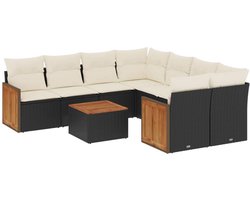 vidaXL Loungeset 9-delig - Zwart - Inclusief kussens Loungeset - Lounge Set - Tuinlounge - Buitentijdbank - Outdoor Bank