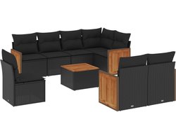 vidaXL Loungeset 9-delig - Zwart - Inclusief kussens Loungeset - Tuinmeubels - Lounge Set - Outdoor Furniture - Pe Rattan
