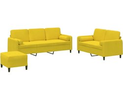 vidaXL Loungeset Fluweel Geel - 3-delig inclusief kussens Loungebank - Bankstel - Fluweelbanks - Gele Meubels - 2 Persoons Bank