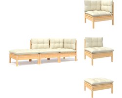 vidaXL Loungeset - Loungesets - Lounge Set - Lounge Sets - 3-delige Loungeset met crèmekleurige kussens massief grenenhout