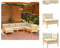 vidaXL Loungeset - Loungesets - Lounge Set - Lounge Sets - 7-delige Loungeset met crèmekleurige kussens massief grenenhout