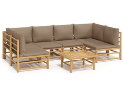 vidaXL Loungeset - Loungesets - Tuinset - Bamboe Loungeset - 7-delige Loungeset met kussens bamboe taupe