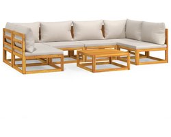 vidaXL Loungeset - Loungesets - Tuinset - Loungeset Tuin - 7-delige Loungeset met lichtgrijze kussens massief hout