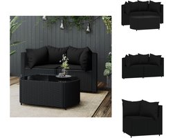 vidaXL Loungeset - Loungesets - Tuinset - Rattan Loungeset - 3-delige Loungeset met kussens poly rattan zwart