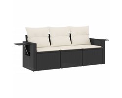 vidaXL Loungeset - Loungesets - Tuinset - Tuinbank - 3-delige Loungeset met kussens poly rattan zwart