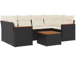 vidaXL Loungeset - Loungesets - Tuinset - Tuinbank - 7-delige Loungeset met kussens poly rattan zwart