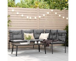 vidaXL - Loungeset - met - kussens - staal - en - textileen - zwart