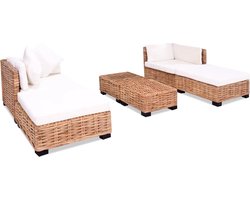 vidaXL Loungeset - Natuurlijk Rattan - 16-delig Woonstijl - Loungeset - Tuinset - Ratten Meubilair - Buitenmeubilair