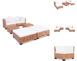 vidaXL Loungeset - Natuurlijk Rattan - 16-delig Woonstijl - Loungeset - Tuinset - Ratten Meubilair - Buitenmeubilair
