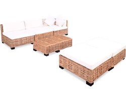 vidaXL Loungeset Natuurlijk Rattan 18-delig Woonstijl - Loungebank - Ratan Meubilair - Tuinmeubel - Binnenmeubel