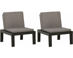 vidaXL - Loungestoelen - 2 - st - met - kussens - kunststof - grijs