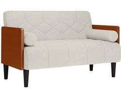 vidaXL - Loveseat - bank - met - bolsters - crème - 110 - cm - fluweel
