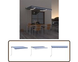 vidaXL Luifel met LED 400x300 cm - Blauw en Wit Buitenuilufels - Zonwering - Buisdak - Terrasoverkapping - Veranda